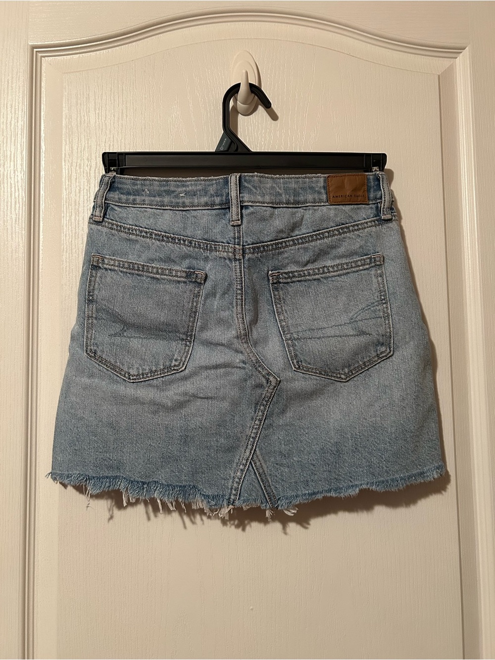 American Eagle Outfitters Super High Rise Blue Distressed Mini Skirt - Picture 2 of 4